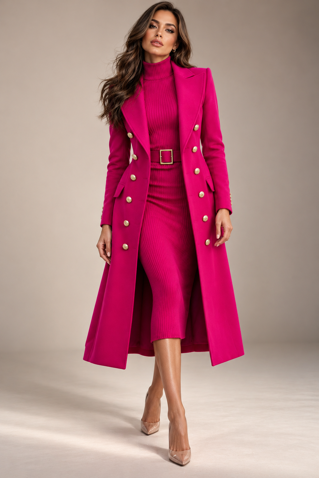 The Kensington Coat, Dress & Belt Set in rose red